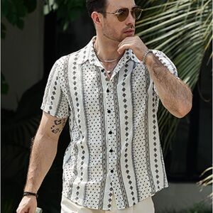 VATPAVE Retro Vintage Style Short Sleeve Button Down Shirt Hawaiian size M